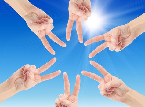 Hands of teamwork , forming the star shape