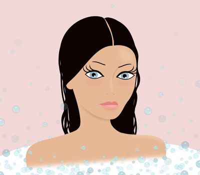 Illustration of woman enjoying a bubble bath or jacuzzi