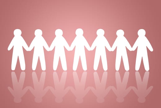 team of paper people on pink background