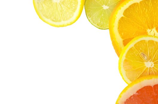 Vitamin C Overload, Stacks of sliced fruit isolated on white
