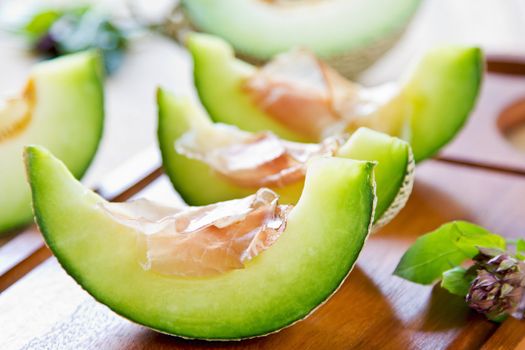 Fresh Melon with Prosciutto and basil