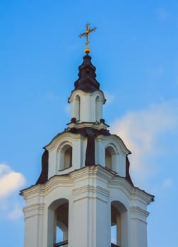 Golden Dome Of The Orthodox Church In Central Russia On The Blue Sky Background