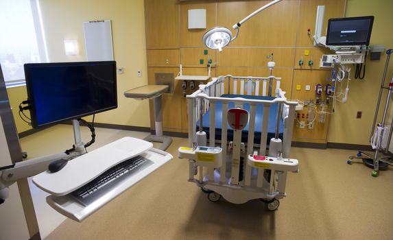 Computer Work Station Bed and medical equipment in Childrens Hospital Medical Recovery Room