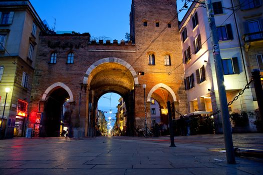 View of Porta Ticinese at sunset in Milan