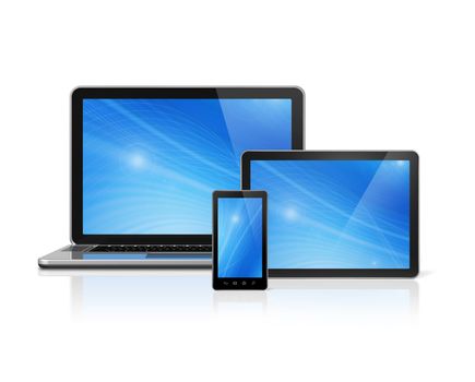 3D laptop, mobile phone and digital tablet pc - isolated on white with clipping path