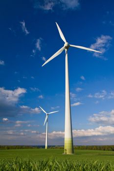 Windmills and blue sky, alternative energy source