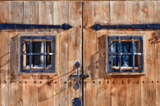 Old antique door with coated with iron