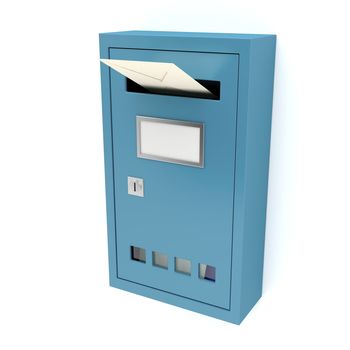 Inserting envelope into blue mailbox