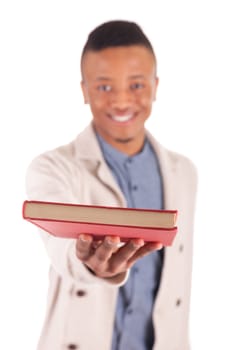 young African American student with a book isolated