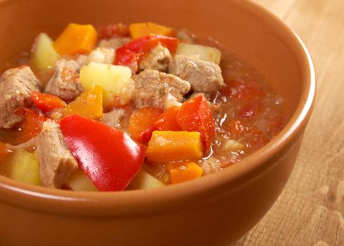 Traditional Hungarian homemade hot goulash soup