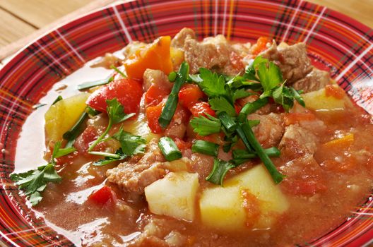 Traditional Hungarian homemade hot goulash soup