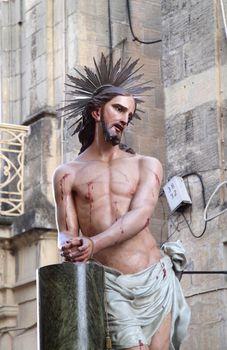 Statue of a suffering Jesus, before his crucifiction, during Easter procession in Malta