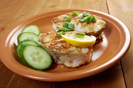 grilled t-bone codfish  steak and vegetables