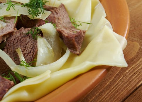 Beshbarmak: Traditional meat  asian  cuisine