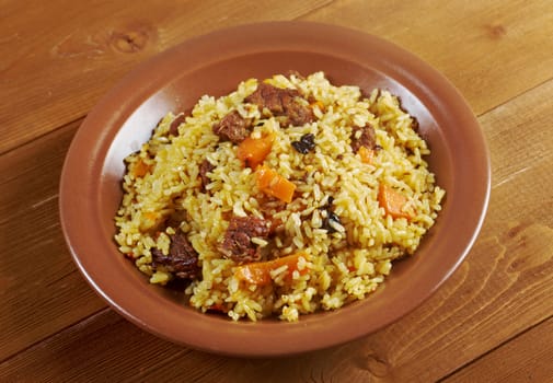 Traditional oriental pilaf.close up