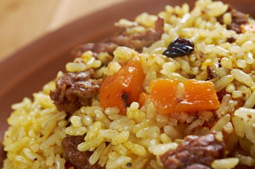 Traditional oriental pilaf.close up