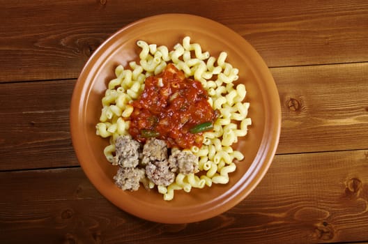 Italian pasta cavatappi and beef ,vegetable  tomato sauce