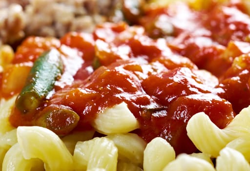 Italian pasta cavatappi and beef ,vegetable  tomato sauce