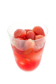 ice  strawberry juice served with fresh strawberry  in glass