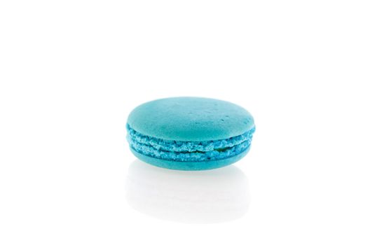  turquoise  french macaroons over white background , single  dessert