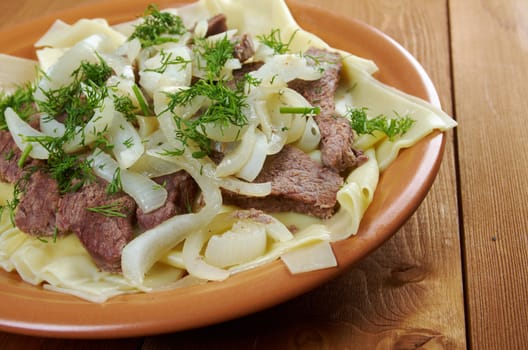 Beshbarmak: Traditional meat  asian  cuisine