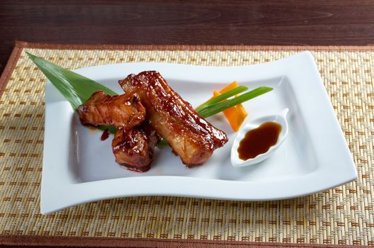 chinese cuisine .roasted pork ribs in a plate