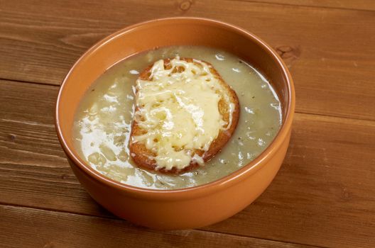 French homemade onion soup ..closeup