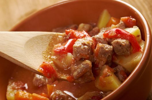 Traditional Hungarian homemade hot goulash soup