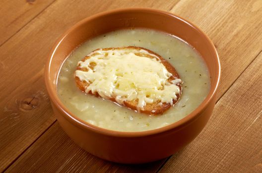 French homemade onion soup ..closeup