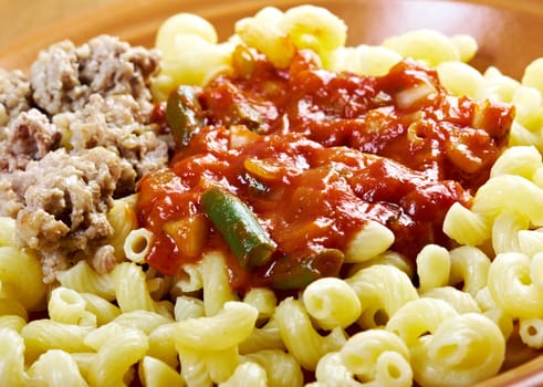 Italian pasta cavatappi and beef ,vegetable  tomato sauce