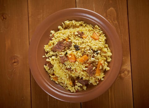 Traditional oriental pilaf.close up