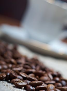 Coffee cup coffee beans background
