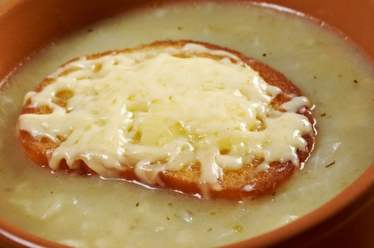 French homemade onion soup ..closeup