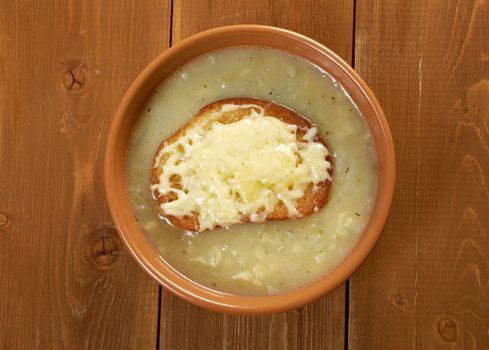 French homemade onion soup ..closeup