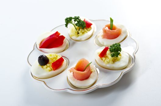 stuffed eggs with salmon, pate