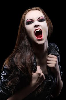 Young beautiful vampire woman isolated