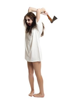 Zombie girl with axe isolated