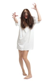Young zombi girl isolated on white