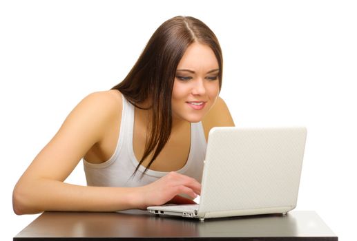 Young girl with laptop isolated