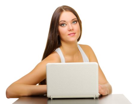 Young girl with laptop isolated