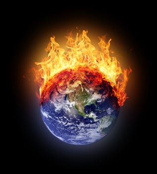 Burning earth globe west hemisphere (with gloving) (elements furnished by NASA)