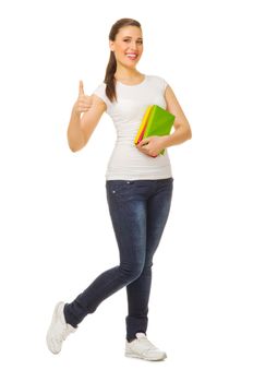 Young girl with books isolated