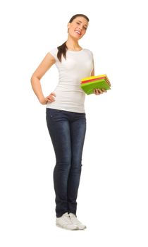 Young girl with books isolated