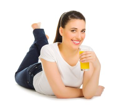 Young girl with juice isolated