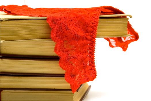 Red Women's elegant and sexy panties and intelligent interesting books