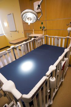 Medical Inspection Light Shines Down Bed Childrens Hospital Room 