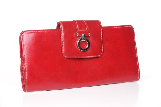 Red leather purse or clutcch on white background with vector.
