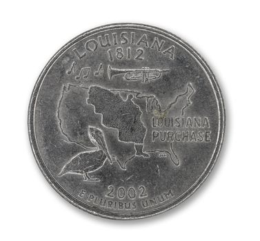 United States Louisiana quarter dollar coin on white with path outline