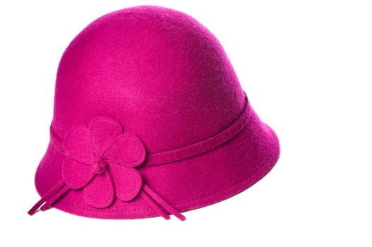 Pink felt hat on isolated white background.