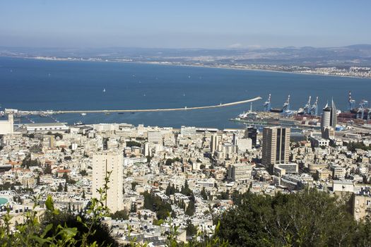 View of Haifa, Haifa port and Haifa Bay from Mount Carmel